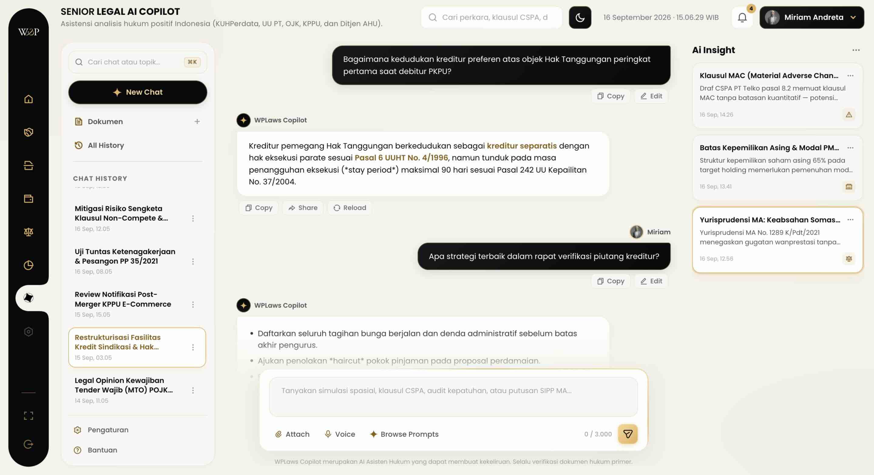 Senior Legal AI Copilot: Riwayat Preseden & Penalaran Hukum